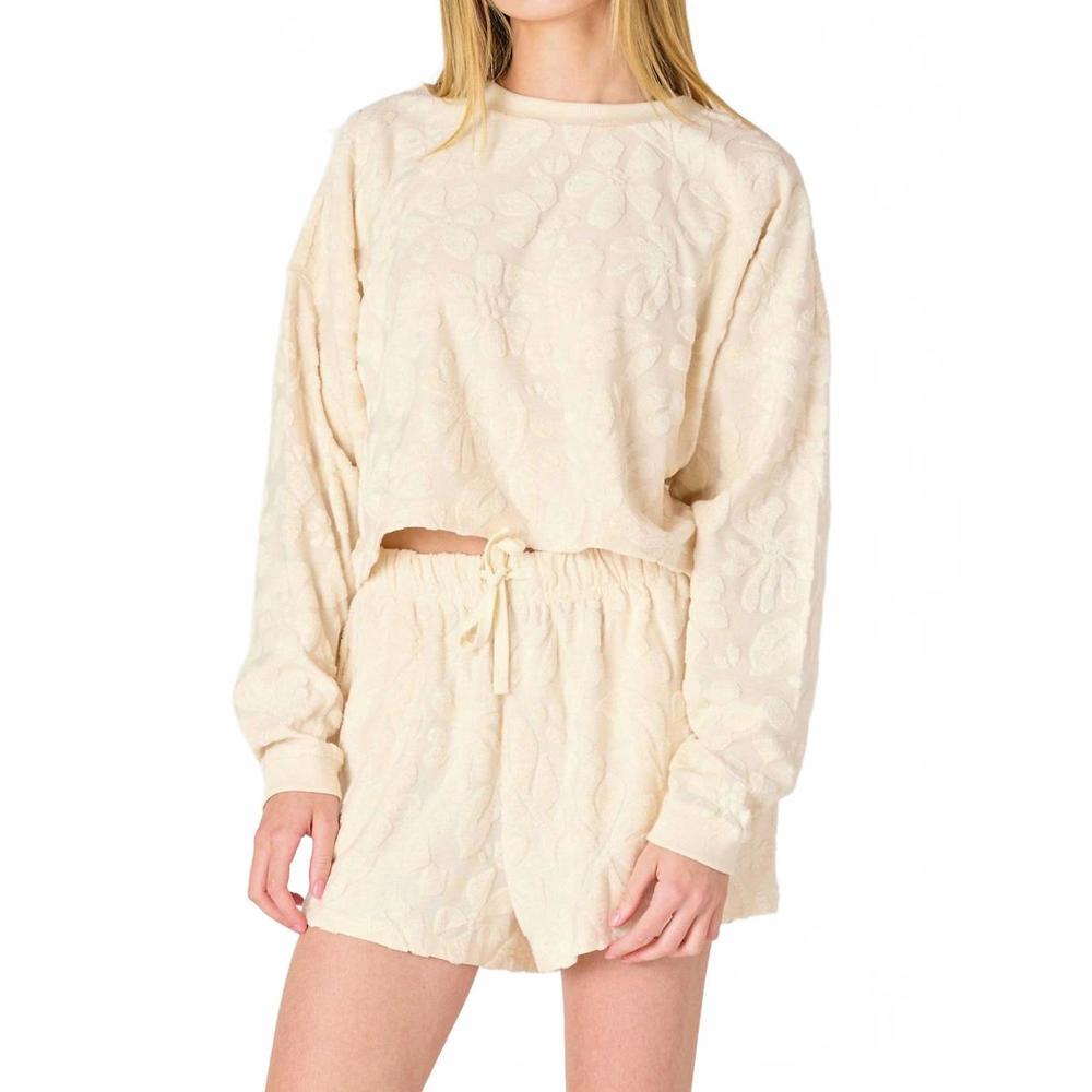 NEW DEX CLOTHING patterned lounge top in cream